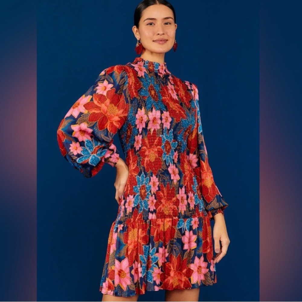 Farm Rio Floral Long-Sleeve Mini Dress Puff Sleeve Maternity